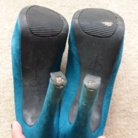 JESSICA SIMPSON dark teal faux suede platform pumps - Picture 12 of 14